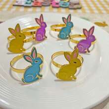 6pcs/Set Minimalist Rabbit Napkin Rings, "Easter" Themed, Suitable For Hotel Dining Table Decor, Home Party Decoration, Multi-Color Options - Multicolor - View 7