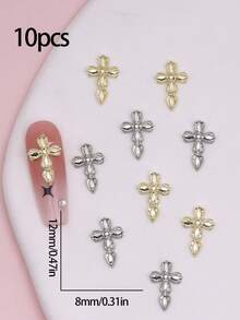 10pcs Punk Vintage Cross Nail Art Decorations, Delicate Minimalist Versatile 3D Cross Nail Jewelry, Y2K Metallic Nail Accessories, Fake Nails Decor, Nail Gems, Nail Art Supplies - Multicolor - View 5