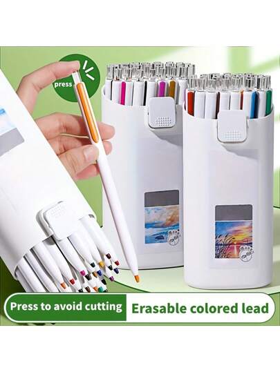 Automatic Colored Pencils | Press To Erase, Refillable Lead, Oil-Based Lead, Suitable For Sketching And Painting, Professional Drawing, Color Blending