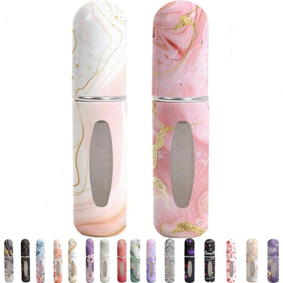 Perfume Travel Refillable Bottle Portable Mini SprayerEmpty Perfume Bottles With Unique Patterns Refill Pump Case For Traveling And Outgoing 2 Pcs Pack Of 5 Ml White And Pink#XSD444 - 白色和粉紅色 - 查看 1