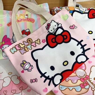 SANRIO 1个三丽鸥可爱卡通人物手提包，适合上学、上班和旅行，可用作旅行收纳包、化妆包、大容量化妆品收纳盒、化妆盒，可装口红、化妆刷、护肤品、手机、硬币、小物件，居家必备，也是一份贴心的礼物。