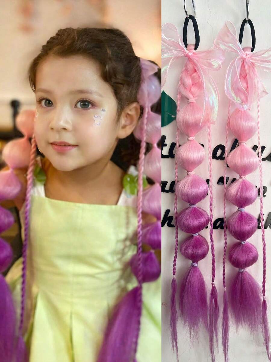 24inch Ponytail Extension Ombre Lantern Bubble Ponytail Twist Braid With Elastic Band For Girls Kids Hair 2PCS