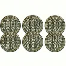 6pcs/Set Green Wooden Coaster Set - Flat Printing, Bohemian Style Design, Suitable For Coffee Cups And Tea Cups, Home And Restaurant Decor, Ideal Gift Choice, Available In 1 Set, 2 Sets Or 3 Sets - Màu xanh Ô liu - Xem 9
