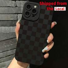 Schachbrettmuster Handyhülle, stoßfeste Schutzhülle für Mobiltelefone, vollständige Schutzabdeckung für iPhone 16 15 14 13 12 11 Plus/Pro/Pro Max - Schwarz - Übersicht 3