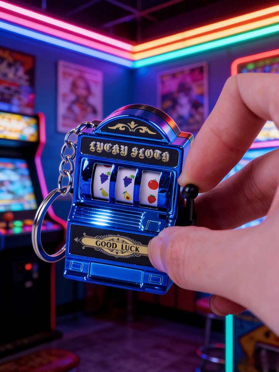 1pc Mini Slot Machine Keychain, Suitable As Birthday Or Holiday Gift For Boyfriend, Family - Blue - View 1