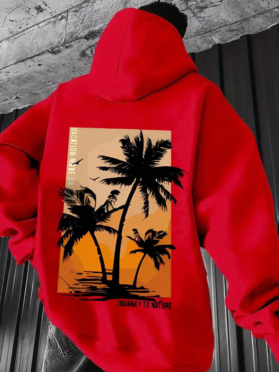 Sudadera con capucha de moda para hombres con patrón impreso - Rojo - Ver 1