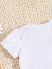 Tween Girl Cartoon Heart Print Short Sleeve Top And Frill Trim Skirt 2 Pieces Set - White - View 6