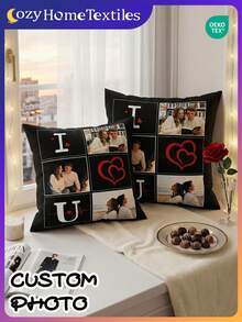 1pc Customized Photo Pillow Case, Wedding Anniversary Gift, Home Decor, Valentine's Day, Christmas, Thanksgiving, New Year, Can Print Baby/Couple/Family Photo, Single-Sided Printing, No Filling