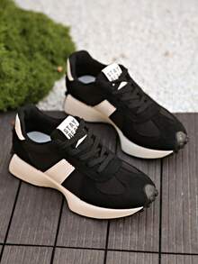 女士圆头系带厚底学生休闲舒适厚底运动鞋