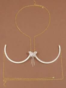 1pc Valentine's Day Crystal Butterfly Chest Harness, Sexy Women's Party Intimate Body Chain Accessory