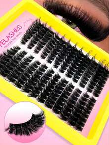 192-Pack Fluffy D Curl Lash Clusters • Cat Eye Left+Right Pair Set • Extra Thick Yet Natural Look • Beginner Friendly & Reusable For Daily, Party, Travel & Festival - 黑色 - 查看 5
