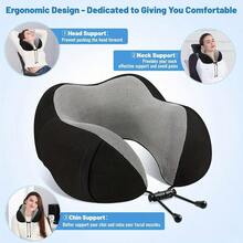 Neck Support Travel Pillow, Ergonomic U-Shaped Pillow For Office Chair, Airplane & Car, Portable With Durable Soft Polyester Cover In Black - màu đen - Xem 8