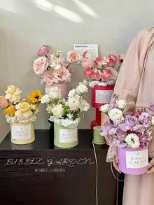 Flower Packaging Box, Individual Flower Bucket, Decorative Small Round Cardboard Flower Box, Suitable For DIY Flower Arrangement And Gift Packaging, Round Paper Cylinder Flower Box, Wedding Bouquet Packaging And Flower Arrangement, Tea Tin, Valentine's Day Gift Box Supplies - White - View 11