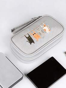 可爱猫咪图案收纳包，多功能储物袋，涤纶便携式线缆整理包，便携式数码收纳包，小巧旅行科技配件包，多隔层设计，可收纳线缆、充电器、耳机、手机及小物件，旅行必备，适合出差、情人节、母亲节等场合。 - 彩色 - 查看 9