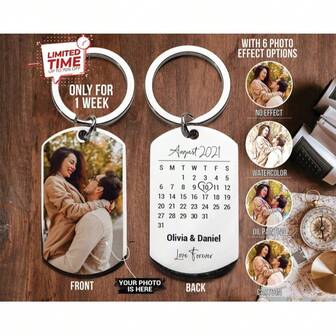 These Personalized Wedding Date Keychains And Photo Calendar Keychains, Made Of Stainless Steel, Are The Perfect Choice As Gifts For Valentine's Day, For Your Loved One, Or For The New Year.