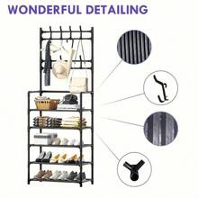 4-5层不锈钢鞋架 - 节省空间，易于组装，专为玄关和卧室设计，简约独立式鞋柜 | 现代鞋履收纳架 | 结构坚固，多功能挂钩，是家庭、客厅和宿舍的理想收纳方案，拥有充足的储物空间 - 彩色 - 查看 11