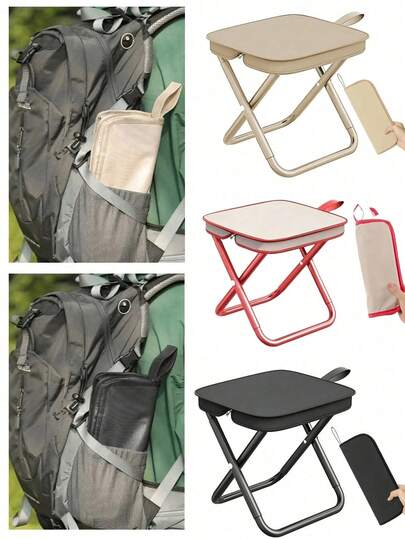 Portable Folding Stool, Outdoor Folding Stool, Lightweight And Easy To Carry, Suitable For Camping, Travel, Vacation, Fishing And Other Outdoor Activities. Small Stool With Adjustable Zipper, Foldable, Palm-Sized Folding Stool, Super Portable Folding Camping Chair, Portable Car Seat, Suitable For Fishing/Beach Vacation, Quick Open Waterproof Oxford Cloth Chair, Essential For Travel., Camping Equipment, Camping Essentials
