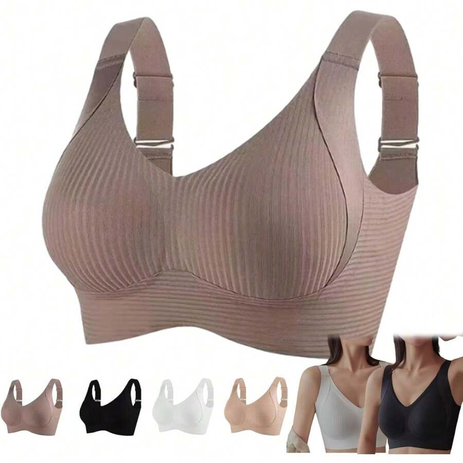 Women's Wireless Bra With Adjustable Four-Row Hooks – Solid Color, Soft Comfortable Support For Daily Wear - màu nâu - Xem 1