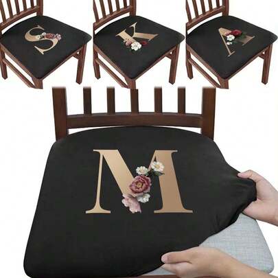 1pc Fashionable Letter Printed Luxury Restaurant Chair Cover, Easy To Install Elastic Armless Kitchen Chair Seat Protective Cover, Suitable For Weddings, Parties, Outdoor - A Must-Have Gift For Holidays