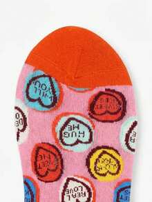 4 双情人节爱心主题船袜 - 男女皆宜，日常休闲穿着，情人节及社交活动的理想礼物，活力爱心和彩虹爱心设计，全年必备 - 彩色 - 查看 9