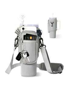 40盎司/1.2升保温水壶套，带手机袋、可调节肩带，兼容史丹利水壶，适合徒步、露营、运动 - 保温斜挎包 - 彩色 - 查看 13