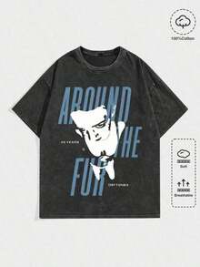 1Pcs,2026,EWH Vintage Washed Rock Tee |      Band Skull Print, Alternative Metal Fans Short - Sleeve,Cheap Clothes,Shirts Graphic,T Shirt Men DG004 - 黑5 - 查看 1
