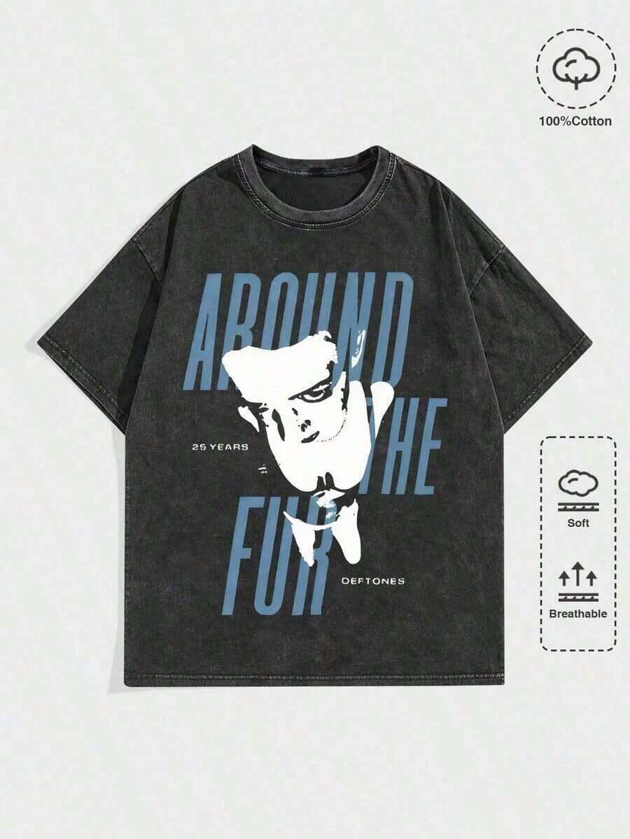 1Pcs,2026,EWH Vintage Washed Rock Tee |      Band Skull Print, Alternative Metal Fans Short - Sleeve,Cheap Clothes,Shirts Graphic,T Shirt Men DG004 - 黑5 - 查看 1