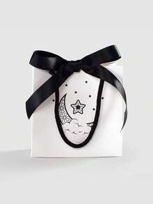 5pcs Of Small Black And White Tote Bags With Cute Stars And Moons, Perfect For Gift Wrapping, And Large Shopping Bags With Bows.Star And Moon Gift Bags, Perfect For Ramadan Parties - Multicolor - View 3