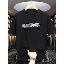 Summer Men's Fashion Pattern Short Sleeve T-Shirt - Black - View 1