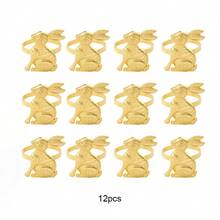 6pcs/12pcs Rabbit Napkin Rings, Gold Or Silver Color, Easter Holiday Table Decor, Hotel Easter Table Decoration - Multicolor - View 12