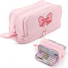Pink Bowknot Design Kawaii Multi-Layer Large Capacity Pencil Case,Waterproof Internal Multi-Pocket Pencil Case,Stationery Box New Large Capacity Upgrade Window Prism Flap Student Stationery Waterproof Storage Box,Bag - Multicolor - View 14