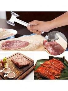 Stainless Steel Meat Tenderizer, Double-Sided Meat Pounder - Meat Mallet For Home Use - Silver - View 10
