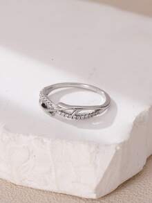 1pc Women's Minimalist Branch Zirconia Stone Ring, Versatile Design - Silver - View 7