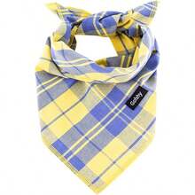 Bandana  - Dog Scarf Vibrant Color Yellow Blue Plaid Printing Adjustable Bib Handkerchief Accessories Large Dogs XL - 黃藍格子圖案-1 + 特大號 - 查看 1