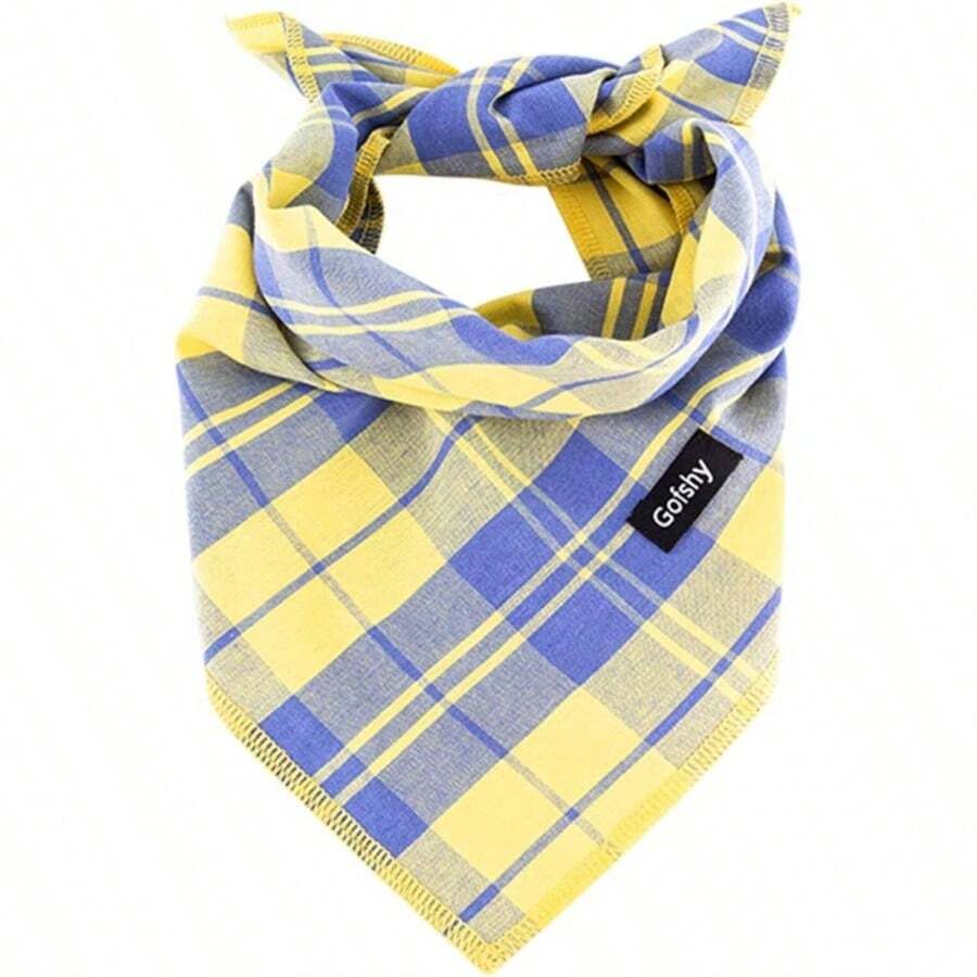 Bandana  - Dog Scarf Vibrant Color Yellow Blue Plaid Printing Adjustable Bib Handkerchief Accessories Large Dogs XL - 黃藍格子圖案-1 + 特大號 - 查看 1