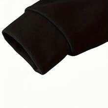 Women's Shark Tooth & Chinese Character Print Plush Hoodie - Kanji-Inspired Lettering, Loose Fit Winter Sweatshirt With Kangaroo Pocket, & Chinese Script Design, Cozy Fall Winter Jacket (Machine - Black - View 4