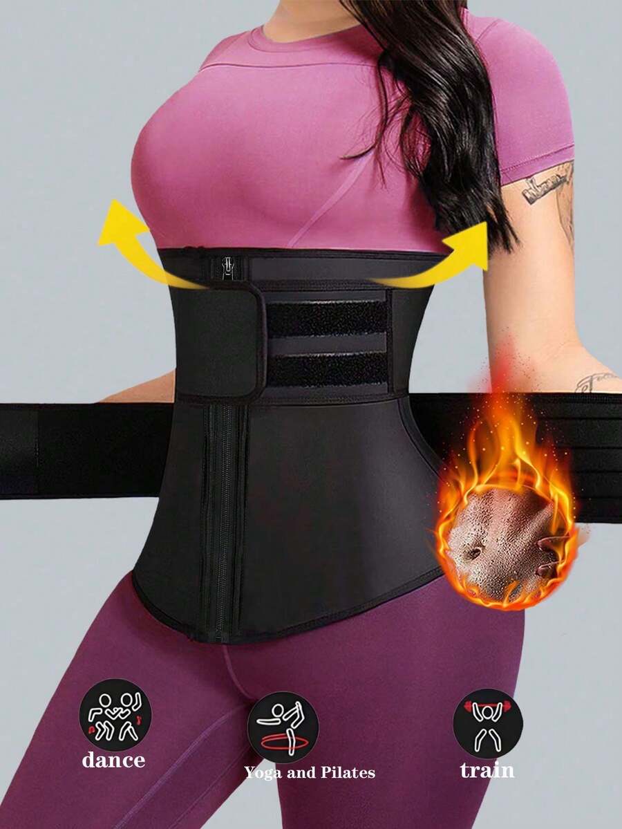 1件装男女通用塑身衣，收腹提臀，双腰魔术贴拉链塑身腰带，收腹提臀，让您运动更轻松，快速排汗，拥有完美腰围。 - 黑色 - 查看 1