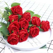 1/20支人造红玫瑰花束，仿真玫瑰，适合作为情人节礼物、婚礼派对礼物、家居装饰礼物、生日礼物、室内/室外装饰礼物、花瓶填充物、女士礼物、客厅装饰礼物、家居饰品、人造花 - 大紅色 - 查看 7