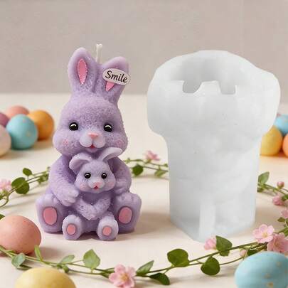 2pcs Easter Bunny Silicone Mold, Cute Spring Rabbit Silicone Candle Mold 3D Bunny Silicone Mold – DIY Candle, Resin, Soap, Plaster Craft