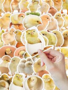 51/102 Pcs Cute Chick Stickers, Hatching Chicks And Eggs Pattern, Realistic Adorable Vinyl Material, Suitable For Diaries, IPads, Laptops, Spring And Easter Decor Gifts - Yellow - View 5
