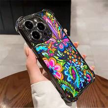 1pcs Colorful Floral Phone Case Compatible with Apple Phone17 16 15 14 13 12 11 ProMax Antidrop Phone Case, Camera Protection Phone Case, Funky, Girlish Style, Popular, Cute, Fashion, Can Be Given To Friends, You Can Give It To Yourself - Negro - Ver 2
