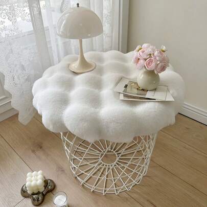 1pc Faux Rabbit Fur Plush Cream-Colored Round Decorative Throw Pillow/Cushion. Soft, Fluffy And Cozy Accent Pillow For Sofa, Bedroom, Office Chair, Pet Bed, Etc. Creates A Warm And Comfortable Home Decor