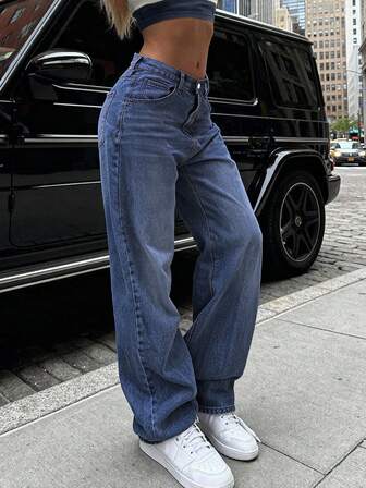 Damen Vintage Loose High-Rise Gerade Bein Jeans