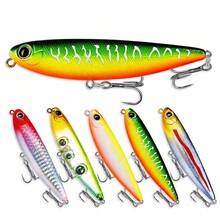 5Pcs Top Water Pencil Fishing Lure 5/6.6/9.1cm Floating Swimbait Wobblers Artificial Hard Bait With 2 Treble Hook For Bass. ﻿