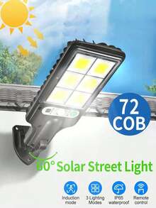 1/2/4/6/8pcs 太阳能户外灯，7700W 6 面板 72 COB 灯，庭院壁灯，Y 户外露营灯，太阳能景观灯，黑壳白光，18650 高容量电池，ABS 材料，3 种调光模式。持久照明户外壁灯，防水，商业照明，可调节运动传感器和遥控器，适用于商业街道、家庭庭院、户外通道、花园、车库和装饰照明 - 白光-72COB - 查看 3