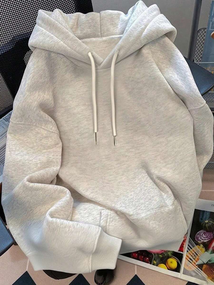 Ropa de mujer Sudadera con capucha de color sólido, nueva, de corte holgado, cómoda, versátil y básica - Gris - Ver 1