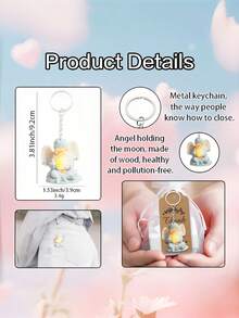 15Pcs/5set 2D Bohemian Style Wooden Angel Keychain Set, Suitable For Baptism, Communion, Weddings, Birthdays, Party Gifts Keychain Pendants - Multicolor - View 4