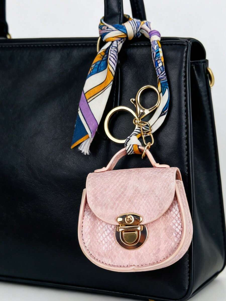 Mini Saddle Bag Keychain, Faux Leather Wallet, Gold Buckle Chain Design, Coin Purse, Multifunctional Earphone Case, Cute Lipstick Holder, Fashion Versatile, Non-Fading And Lightweight, Decorated With Colorful Scarves, Ideal Accessory And Handbag Charm, Suitable For Holidays, Birthdays, Parties, Bridesmaid Gifts, Ramadan, Eid, Valentine's Day Gifts And Souvenirs. - Multicolor - View 1