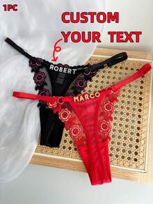1pc Customized Name Thong, Crystal Letter Embellished Tanga Panty, Sexy Embroidered Ladies' Bikini Underwear, Contrast Sunflower T-Back Panty, Personalized Name G-String, Great Gift For Friends, Lovers, Besties On Valentine's Day, Christmas, Halloween, Thanksgiving, Birthday, Anniversary - Multicolor - View 2