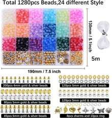1280pcs 6mm Glass Beads For Jewelry Making, Bracelet Making Kit 24 Style Crystal Beads Round Beads For DIY Crafts With Spacer Beads Charms Accessories - ColorB - 查看 4